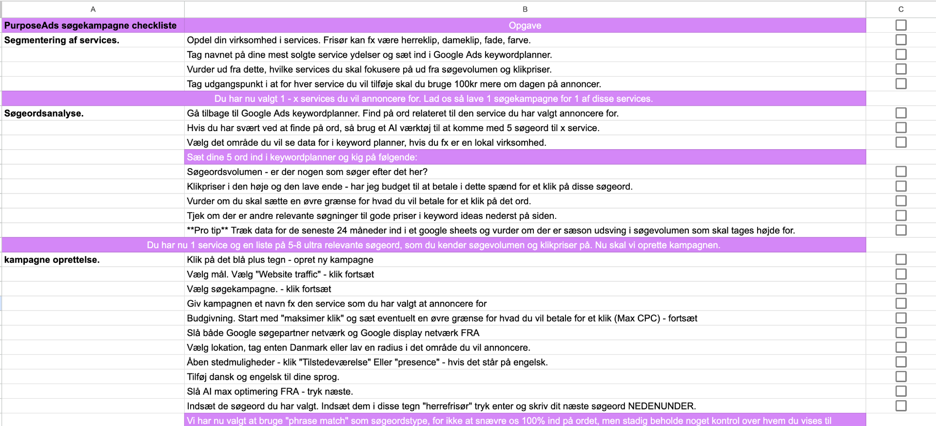 PurposeAds cheat sheet preview
